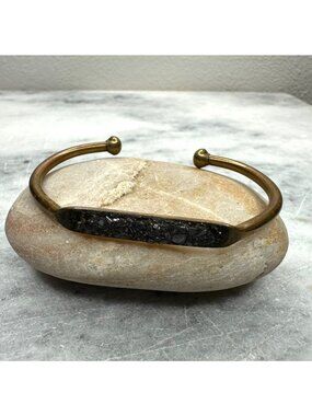 Dea Dia Brass Druzy Stone Cuff Bracelet Handmade Artisan Bohemian